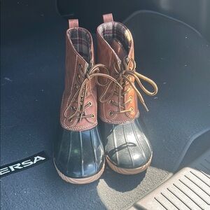Brown and Black Duck Boots